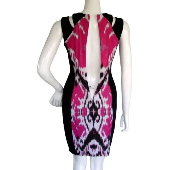 CACHE Dress, 6, Black/Pink, Split shoulder, Sheath, Mini Length, Sleeveless - Picture 5 of 10